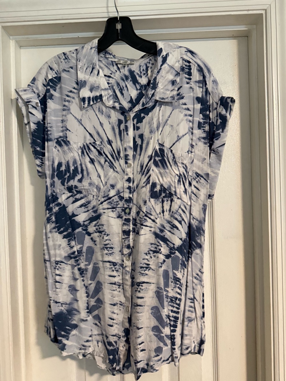 JODIFL Navy and White Tie-Dye Button Front Tunic